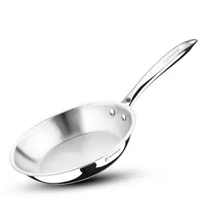 BERGNER Argent TriPly 20 cm Frypan/Steel Pan, Scratch Resistant, for Spice Tempering/Seasoning, Stay Cool Long Handle, Mirror Finish, Induction Ready, 5-Year Warranty by Bergner
