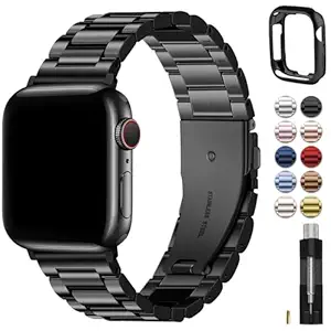 Fullmosa Compatible Apple Watch Band 38mm 40mm 41mm, Stainless Steel iWatch Band with Case for Apple Watch SE3/2/1 Series 9/8/7/6/5/4/3/2/1, 38mm 40mm 41mm Black (Watch not Included)