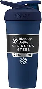 BlenderBottle Sport Insulated Stainless Steel Shaker Bottle with Wire Whisk, 24-Ounce, Navy – Protein Shakes & Hydration for Athletes & Fitness Enthusiasts, Easy Mixing, Lockable Lid
