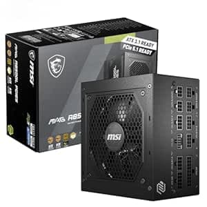 MSI MAG A850GL PCIE5 Power Supply Unit, 850W, 80 Plus Gold, Fully Modular, ATX 3.1, PCIe 5.1 GPU Support, 120mm FDB Fan, Full-Bridge LLC, Flat Black Cables - 7 Year Warranty