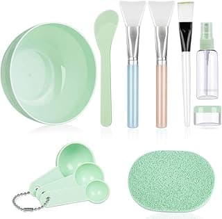Face Mask Mixing Bowl Set, Anezus 11 Pcs DIY Facemask Mixing Tool Kit with Facial Mask Bowl Stick Spatula Silicone Brush Spray Bottle Puff Soaking Bottle Gauges