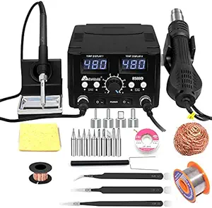 2 IN 1 750W LED Digital Soldering Station Hot Air Gun Rework Station Electric Soldering Iron For Phone PCB IC SMD BGA Welding SET 110V (8588D SET1)