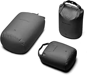 BeeNesting Ultra-Light Dry Bag Set for Backpacking, Waterproof Dry Bags for Camping, Hiking, and Motorcycling, Set of 3 Lightweight Stuff Sacks, Dark Gray