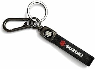 Compatible With Suzuki Logo Keychain with Heavy Duty Metal Carabiner, Premium Black Leather Strap Key Ring for Car, Motorcycle, Bike Keys