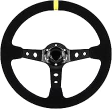 13.6" Universal Suede Steering Wheel Deep Dish Racing Steering Wheel 6 Bolts with Horn Button for Race/Rally/Motorsport/Car Sim Driving,Yellow Positioning Line