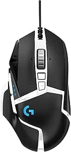 Logitech G502 Hero High Performance Gaming Mouse Special Edition, Hero 16K Sensor, 16 000 DPI, RGB, Adjustable Weights, 11 Programmable Buttons, On-Board Memory, PC/Mac - German Pack - Black/White