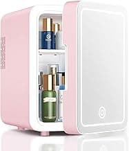 Skincare Fridge with Dimmable LED Light Mirror, 4L Mini Fridge For Desktop, Travel or Cool & Heat, Makeup Fridge for Cosmetics, Skin Care and Food, Pink