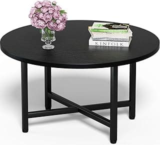 FAMIDGE Coffee Table, 23.6" Coffee Tables for Living Room, Round Coffee Table with Metal Frame, Floor Table for Sitting on The Floor, Home, Office, Black