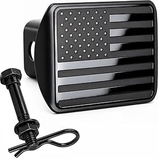USA Stainless Steel Flag Emblem Metal Hitch Cover – Black, Includes Anti-Rattle Stainless Steel Pin Bolt, Fits 2" Receivers