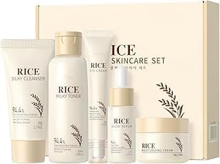 Moisturizing Korean Rice Skin Care Set – Radiance Skincare 5-Step Routine with Rice Cleanser, Toner, Serum, Face Cream, Eye Cream, Hyaluronic Acid & Ceramides for Glowing Skin, All Skin Types