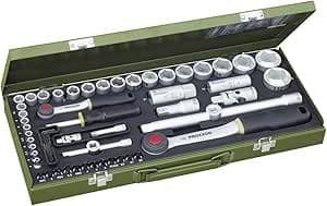 Proxxon 2340 complete socket spanner set, 56 pieces, reversible ratchet set made from chrome vanadium steel in sturdy powder-coated steel box, 1/4 inch + 1/2 inch, 23040