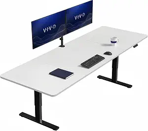 VIVO White 83 x 30 in Stand Up Desk, DESK-KIT-1B8W | Electric, Holds 220 lbs, Sit Stand, Height Adjustable Table, Home and Office Furniture Sets, 1B Series, Black Frame
