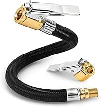 Upgraded 12" Tire Inflator Hose Adapter with Brass Locking Quick Chuck, High Pressure Air Extension Hose for Air Compressors and Inflators, Fits Car, Truck, Motorcycle and Bicycle Tires
