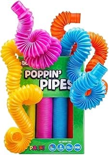 BUNMO Pop Tubes - Sensory Toys - Fidget Toys - Imaginative Play & Stimulating Creative Learning - Hours of Fun for Kids - Tons of Ways to Play - Non-Mouthable Toy 3+ - 4 Pack Large