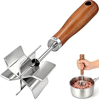 Meat Chopper Stainless Steel Masher: Hamburger Smasher Tool with Heat Resistant 6 Curve Blades - Burger Shredderfor Ground Beef Grinder & Potato Mix Kitchen Gadgets