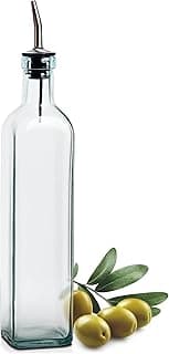 Olive Oil Dispenser Bottle - 16 oz, Made in Italy Glass Olive Oil and Vinegar Cruet with Stainless Steel Spout for Kitchen, Slight Green Tint (1, 473 ml)