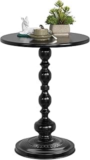 Simple Trending Small Side Table, Round Drink Table End Table, Sofa Table TV Tray Table, Pedestal Coffee Table for Living Room, Black