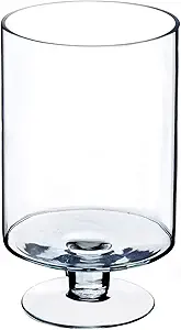 CYS EXCEL Glass Hurricane Pillar Candle Holder (H:10" W:6") | Multiple Size Choices Short Stem Candle Centerpieces | Stemmed Glass Cylinder Candle Vase
