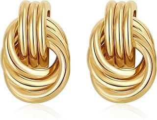 Trendy Gold Plated Knot Earrings for Women Chunky Statement Drop Dangle Earrings Lightweight Hypoallergenic Fashion Accessories Gold Jewelry Gifts for Womens