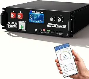 ECO-WORTHY (Cubix 100 Pro) 48V 100Ah Server Rack LiFePO4 Lithium Battery, LED Display, Bluetooth & WiFi Connectivity, Low-Temperature Resistant Cells, for Home Backup Power and Solar Energy Storage