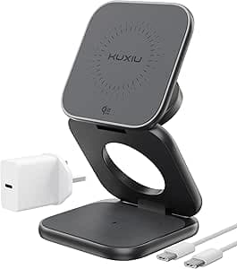 KU XIU X40 Turbo Qi2.2 25W 3 in 1 Wireless Charging Station, Magnetic Travel Wireless Charger for iPhone 17/16, Aluminum Alloy Foldable Fast Charger Stand for Apple Watch, Airpods,45W GaN Adapter,Gray