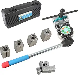 DPTOOL Brake Line Flaring Tool Kit, 45 Degree Single, Double and Bubble Flares, Brake Line and Tubing Flaring Tool for 3/16", 1/4", 5/16", 3/8" and 4.75mm Tubing, Brake Flare Tool for Steel Metal Tube