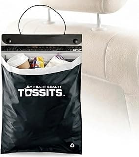 Tossits Recycled Disposable Car Trash Bags – Leakproof, Smell Proof Hanging Garbage Bags for Car, Truck, SUV, RV & Vehicle – Black, 7 Count Disposable Automotive Trash Bags
