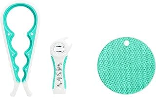 3-Piece Jar & Bottle Opener Set for Seniors, Non-Slip Silicone Grip Mat, Ergonomic Kitchen Gadget (blue and white)