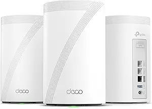 TP-Link Deco 7 Pro BE14000 Tri-Band Wi-Fi 7 Whole Home Mesh System | 8-Stream 14 Gbps | 10 Gbps WAN/LAN Port | Up to 8100 Sq.ft, 200 Devices Capacity | 320 MHz, HomeShield, AI-Roaming (BE67 3-Pack)