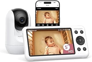 Momcozy Smart WiFi Baby Monitor with Camera and Audio, 5" 1080P Screen with Wall Mount, Motion & Cry Detection, Safe Fence,Clear Night Vision, 5000mAh Battery, 2-Way Talk, Photo & Video Recording,BM04