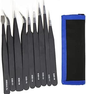 Precision ESD Tweezers Set for Craft Electronics, Jewelry-Making and Laboratory Work (9)