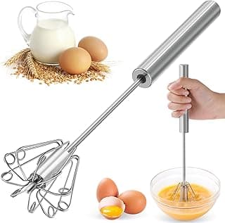 2026 Upgraded Semi-Automatic Stainless Steel Egg Beater – Hand Push Whisk for Baking, Cooking & Stirring – Perfect for Whisking Eggs, Batters & Creams – Effortless Mixing for Quick, Smooth (12in)