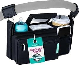 Swanoo Stroller Caddy Organizer With Cup Holder, Non Slip Straps Bag for Phone, Pet Stroller Accessories, Universal Fits Uppababby Vista v2 Wonderfold Wagon, Doona and More