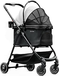 Pet Stroller for Small Dogs and Cats, One-Click Foldable Dog Stroller with Detachable Carrier & 3 Safety Tethers, Holds up to 33 lbs, Storage Basket & Cup Holder, Breathable Mesh, Black