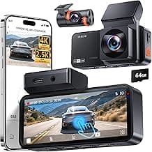 Dash Cam Front and Rear: 4K+2.5K Dash Camera for Cars with Touch Screen 3.39" - Dashcam with WiFi APP Control 64GB Parking Mode Night Vision Loop Recording Emergency Lock (X5)