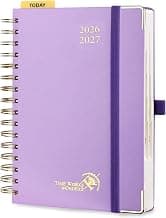 POPRUN 2026-2027 Daily Planner One Page Per Day, 5.75" x 8.5", Academic Daily Calendar Book with July 2026 to June 2027, Hardcover Appointment Book with Hourly Time Slots, Spiral Bound, Monthly Tabs - Violet