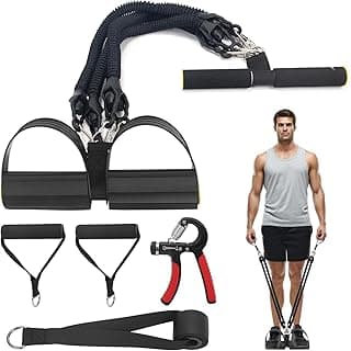 2026 Upgrade Foot Pedal Resistance Band, Adjustable 4-Tube Elastic Pull Rope Fitness Sit-up Exercise Equipment at Home Gym Arm Abs Workout Equipment Leg Stretching Equipment