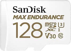 SanDisk MAX ENDURANCE Video Monitoring for Dashcams & Home Monitoring 128 GB microSDXC Memory Card + SD Adaptor 60,000 Hours Endurance