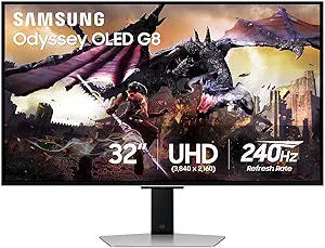 Samsung 32" Odyssey OLED G8 (G80SD) Series 4K UHD Smart Gaming Monitor w QD-OLED, 240Hz 0.03ms, G-Sync Compatible, Glare-Free Display, Sleek Metal Design, LS32DG800SNXZA, 3 Yr Warranty