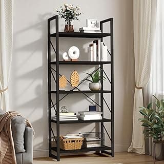 YITAHOME 5 Tiers Bookshelf, Artsy Modern Bookcase, Book Rack, Storage Rack Shelves Books Holder Organizer for Books/Movies in Living Room/Home/Office - Black