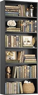 FOTOSOK 6-Tier Open Bookcase and Bookshelf, Freestanding Display Storage Shelves Tall Bookcase for Bedroom, Living Room and Office, Black