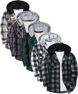 5 Pack Men's Flannel Shirt Plaid Hoodie Fall Casual Button Down Shirt Jackets Long Sleeve Stylish Hooded with Pocket