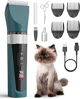 oneisall Cat Clippers for Matted Hair, 5-Speed Quiet Cat Grooming kit, Cordless Pet Shaver for Long Hair,Waterproof Pet Trimmer, Pet Clippers for Cats(Green)