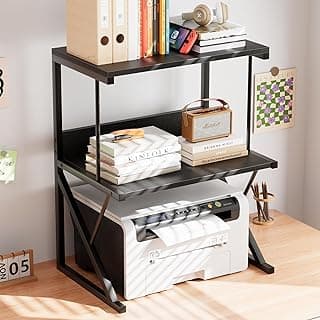 aboxoo Printer Stand for Desk, Desktop Printer Shelf Large 3-Tier Multi-Purpose Office Organization Shelves for Home Office, Black