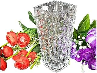 PEAKHILL_Glass Dimond Cut Flower Vase (Crystal Clear 8 Inch) 1 Pieces