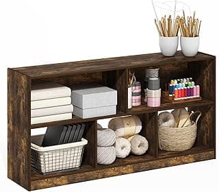Furinno DALY Book Shelf, 5-Cube Bookshelf, Horizontal Cube Storage Organizer Bookcase, 10.9 x 47.2 x 23.6, for Living Room, Bedroom, Home Office, Amber Pine