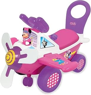 Kiddieland Disney My First Minnie Ride-On Plane Toy with Music, Lights & Sounds, Steering Wheel, 360° Turning, Horn, Foot-to-Floor Toddler Vehicle