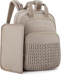 mommore Diaper Bag Backpack, Stylish Travel Baby Bag with Insulated Pockets, Changing Pad and Stroller Straps for Toddler (L-Brown Taupe, Large-27L)