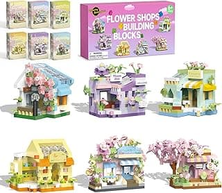 QISHOUTING 6 Packs Mini Flower Shops Building Set, 1165PCS-Party Favors for Kids, Creative Botanical Collection Garden Playset Micro Building Toy, Home Decor and Office Art Gift Women, Mom, Girls