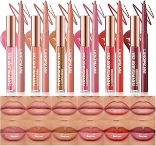 BestLand 12pcs Hydrating Lip Oils + Lip Liner Pencil Lip Combo Sets, 24H Long-Lasting Lip Kit with Lip Liner and Gloss, Nourishing, Non-Sticky Tinted Stain Lip Gloss Plumping Lip Oil Set for Women